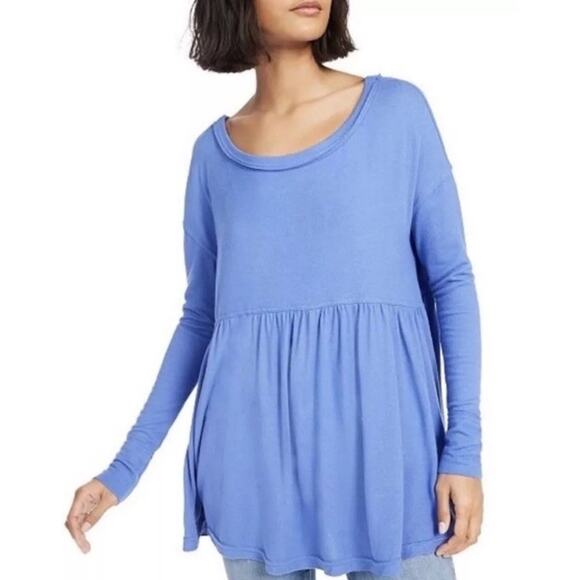 Free People Small Forever Your Girl Babydoll Top Blue Oversized Boho Bluebelle - Picture 1 of 9